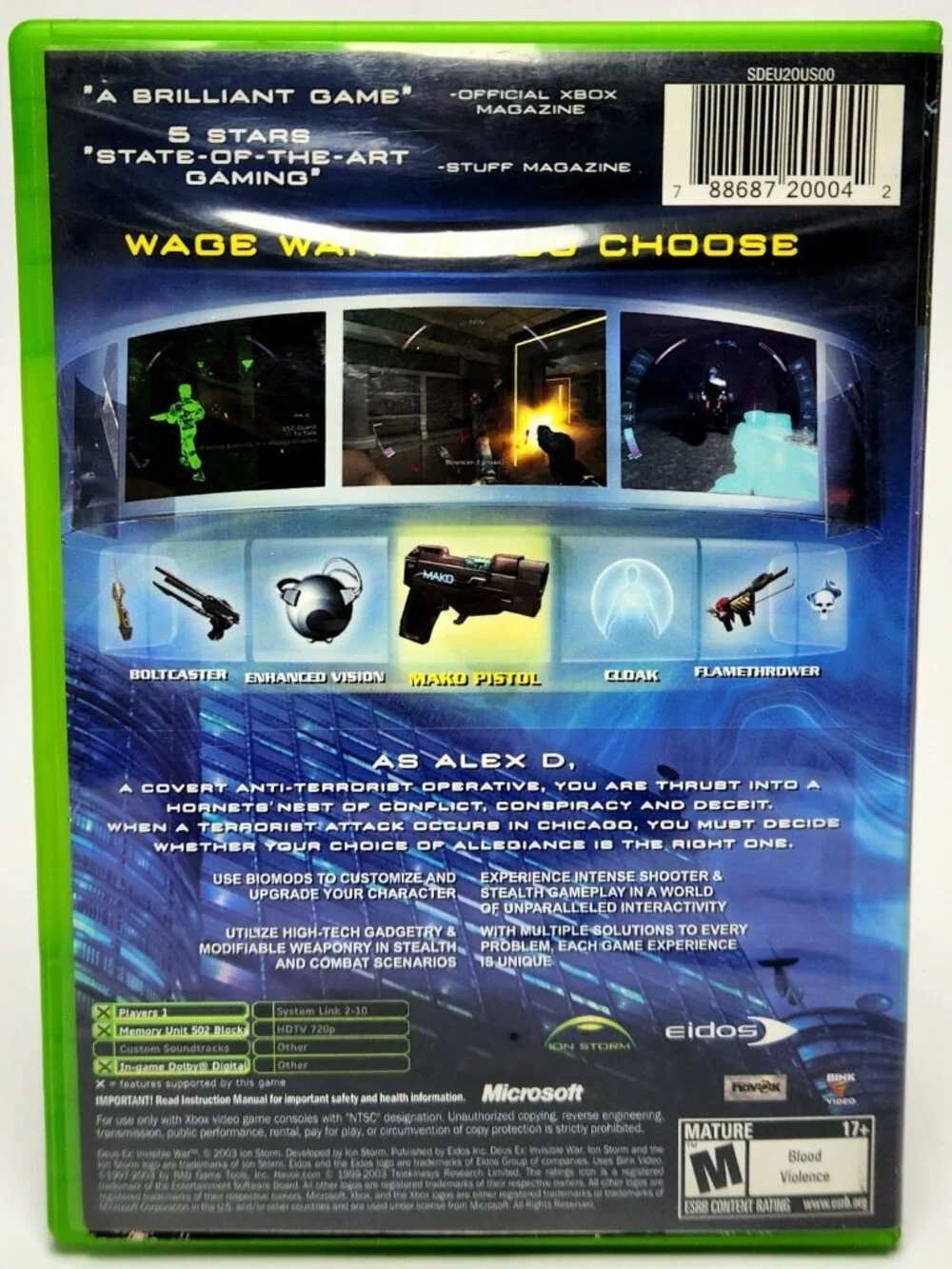 Deus Ex Invisible War Xbox CIB Complete /w Manual Microsoft Xbox Game VGC Tested